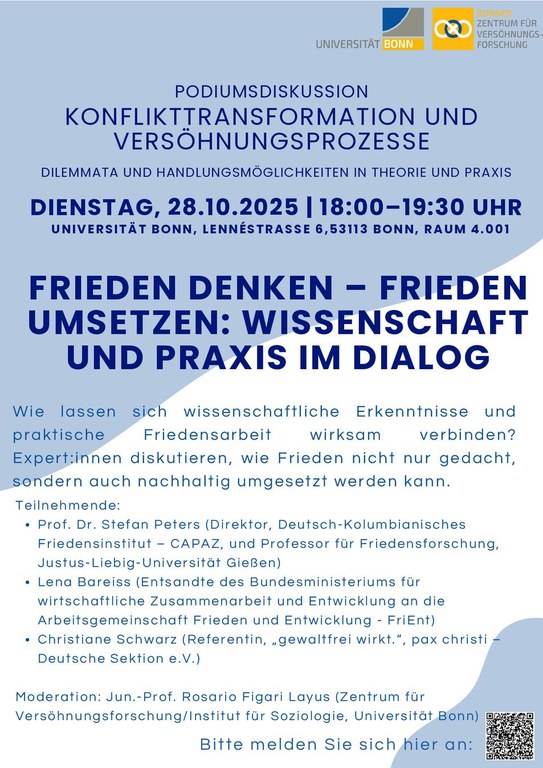 Podiumsdiskussion: Frieden denken – Frieden umsetzen: Wissenschaft und Praxis im Dialog