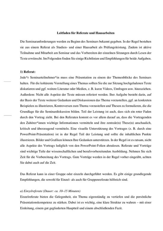 Leitfaden Referate und Hausarbeiten