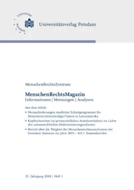 Figari Layús, R. (2020): „Herausforderungen staatlicher Schutzprogramme für Menschenrechtsverteidiger*innen in Lateinamerika“. MenschenRechtsMagazin 25 (1), Universität Potsdam: 5-19. Figari Layús, R. (2020): „Herausforderungen staatlicher Schutzprogramme für Menschenrechtsverteidiger*innen in Lateinamerika“. MenschenRechtsMagazin 25 (1), Universität Potsdam: 5-19.